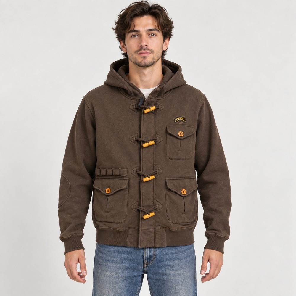 10.Deep Mens L Brown Toggle Duffle Utility Hoodie Jacket Cargo Pockets